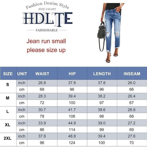 HDLTE Women Ripped Jeans Distressed Boyfriends Jeans Frayed Ankle Skinny Denim - Picture 7 of 10